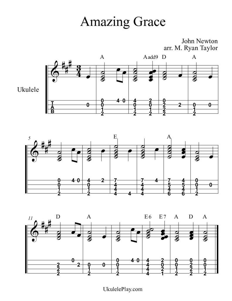 knude Tæt Satire Amazing Grace : Simple Chord Melody (PDF) – Ukulele Play